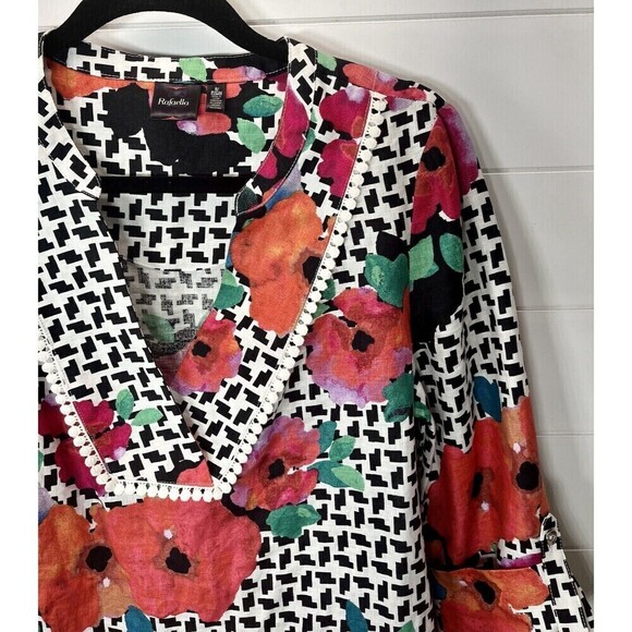 Rafaella Linen Embroidered Floral Asymmetrical Artsy Lagenlook Blouse Small - Picture 2 of 14